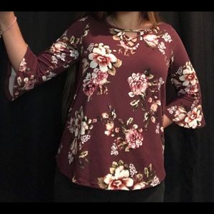 flattering floral maroon half sleeve top